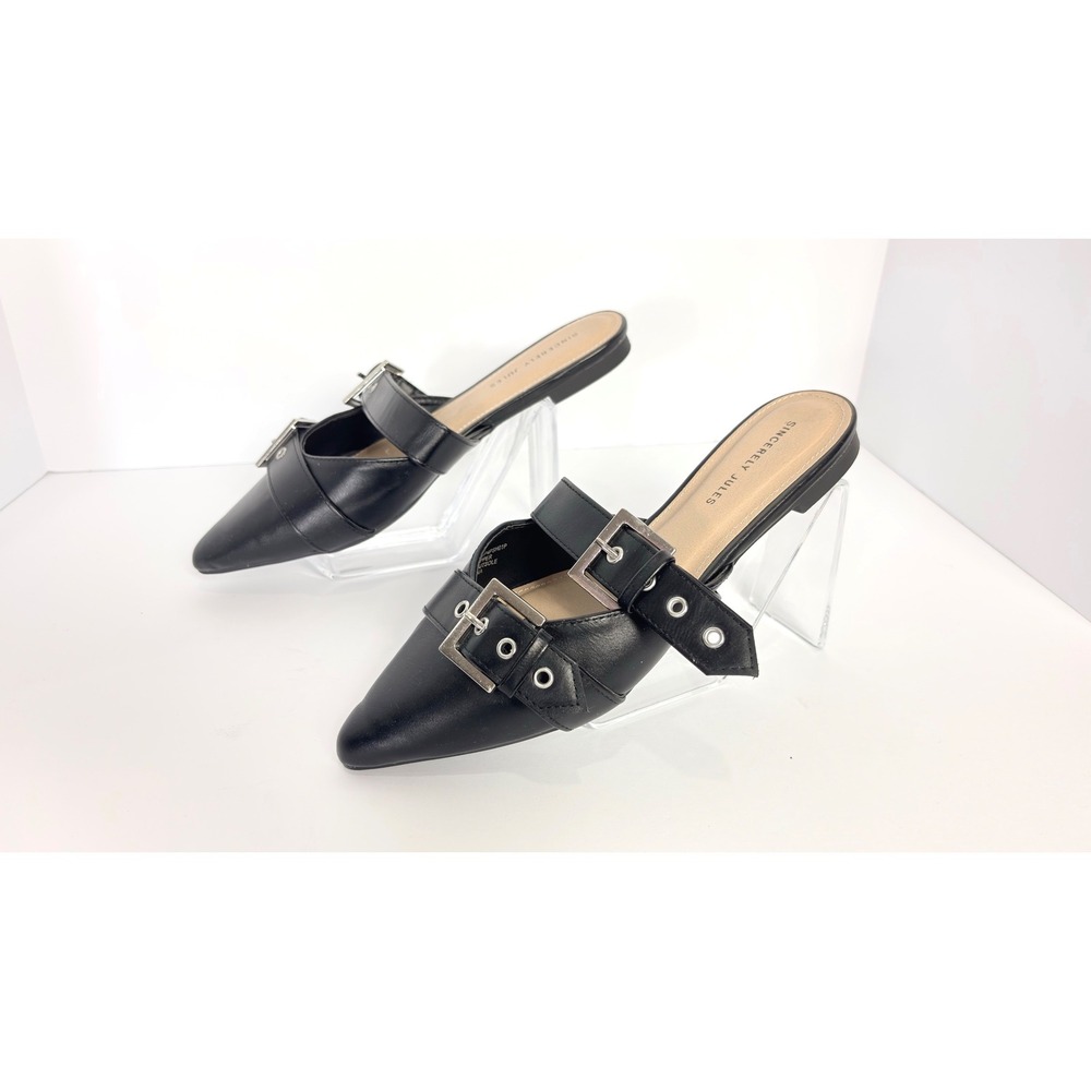 Black Pointed Toe Double Buckle Slip On Flats Shoes Size 9 Office Goth Boss Babe